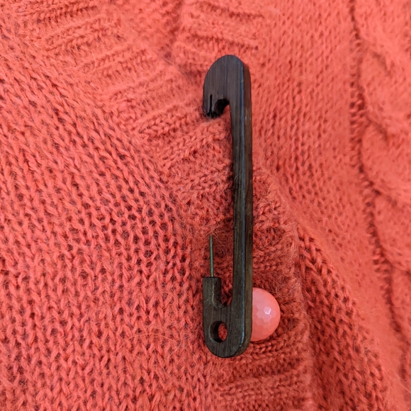 Vintage Wool Button Cardigan Sweater Womens Medium Orange DD Sloane V Neck - Picture 2 of 13